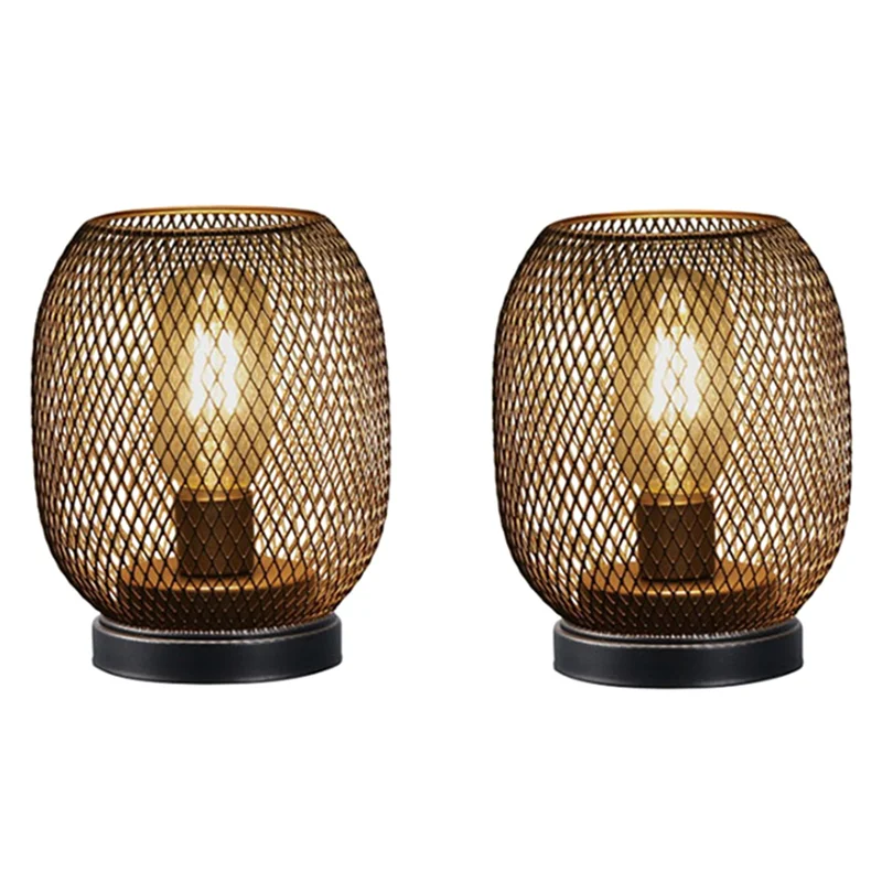 โคมไฟตั้งโต๊ะทรงกลมแบบกรงโลหะ AT19-2 ชิ้น ใช้หลอดไฟ LED ใช้พลังงานจากแบตเตอรี่ ไม่ต้องใช้สายไฟ เหมาะสำหรับงานแต่งงาน งานปาร์ตี้ ตกแต่งบ้าน ใช้แทนเทียน