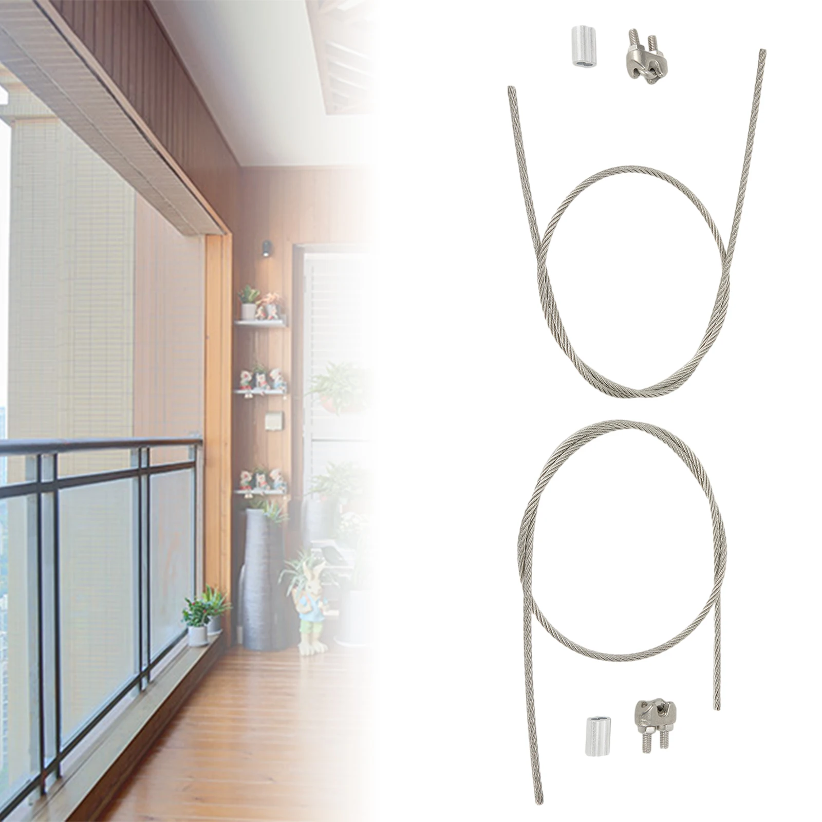 Corda fissa in acciaio inossidabile con forte capacità, con accessori, 2 pezzi, per balcone, piastra per celle solari