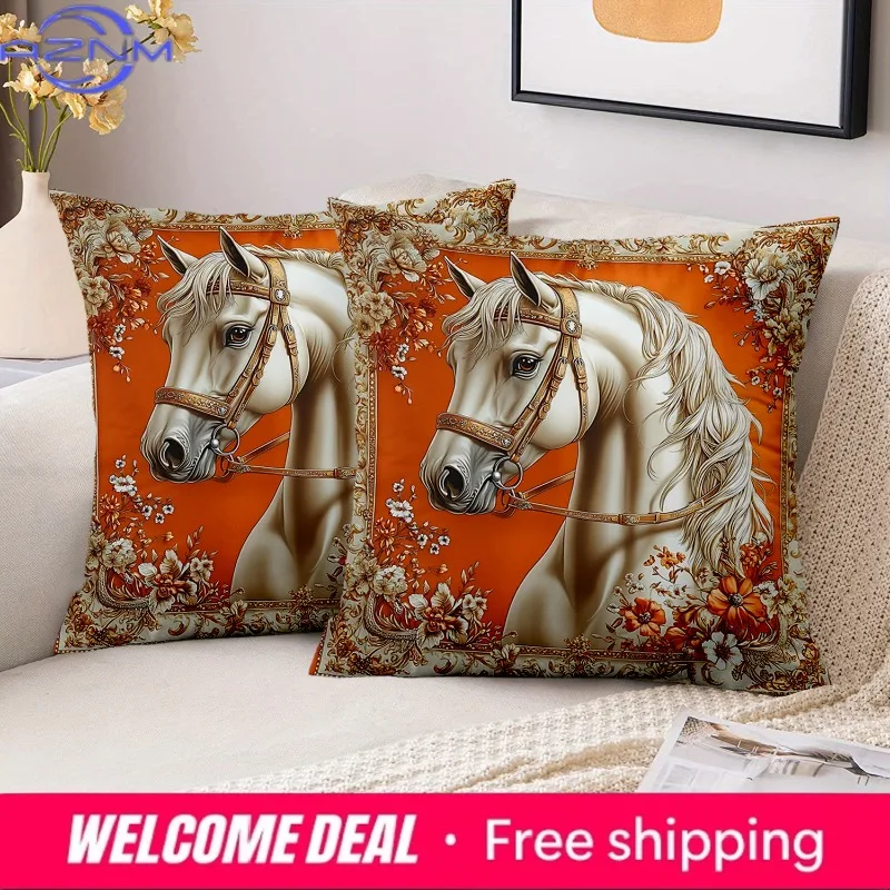 1 Pieces Exquisite Horse-Print Orange Floral Pattern Pillows Polyester pillowcase, sofa decorative cushion cov Headboard Pillow