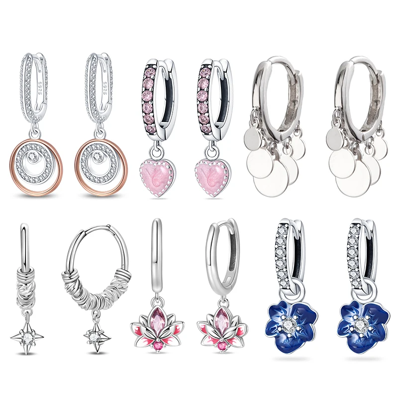 Hypoallergenic Bamboo-Shaped Earrings And Flowers Earring Original 925 Silver For Women DIY Fashion Birthday Party Jewelry Gifts