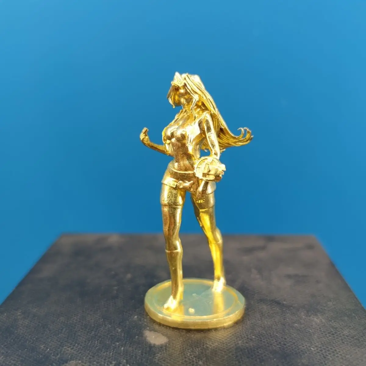 Brass Mini Collectible Anime Girl Statue- Decorative Figurine for Home/Desktop/Car Display