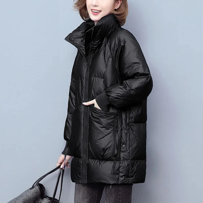 2026 Winter New Stand collar Glossy Down cotton Jacket Women's Korean version Loose Thicken Coats Female Warm Parker Overcoat