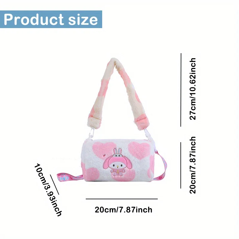 1 piece of Sanrio cartoon cylinder crossbody bag, cute plush cartoon handbag, women's crossbody bag