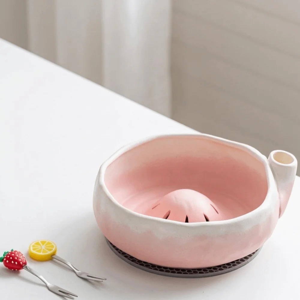 Ceramic Berry Swirl Bowl Automatic Rotating 360° Vortex Berry Colander Bowl Self Spinning Drainage Hole Berry Washing Bowl