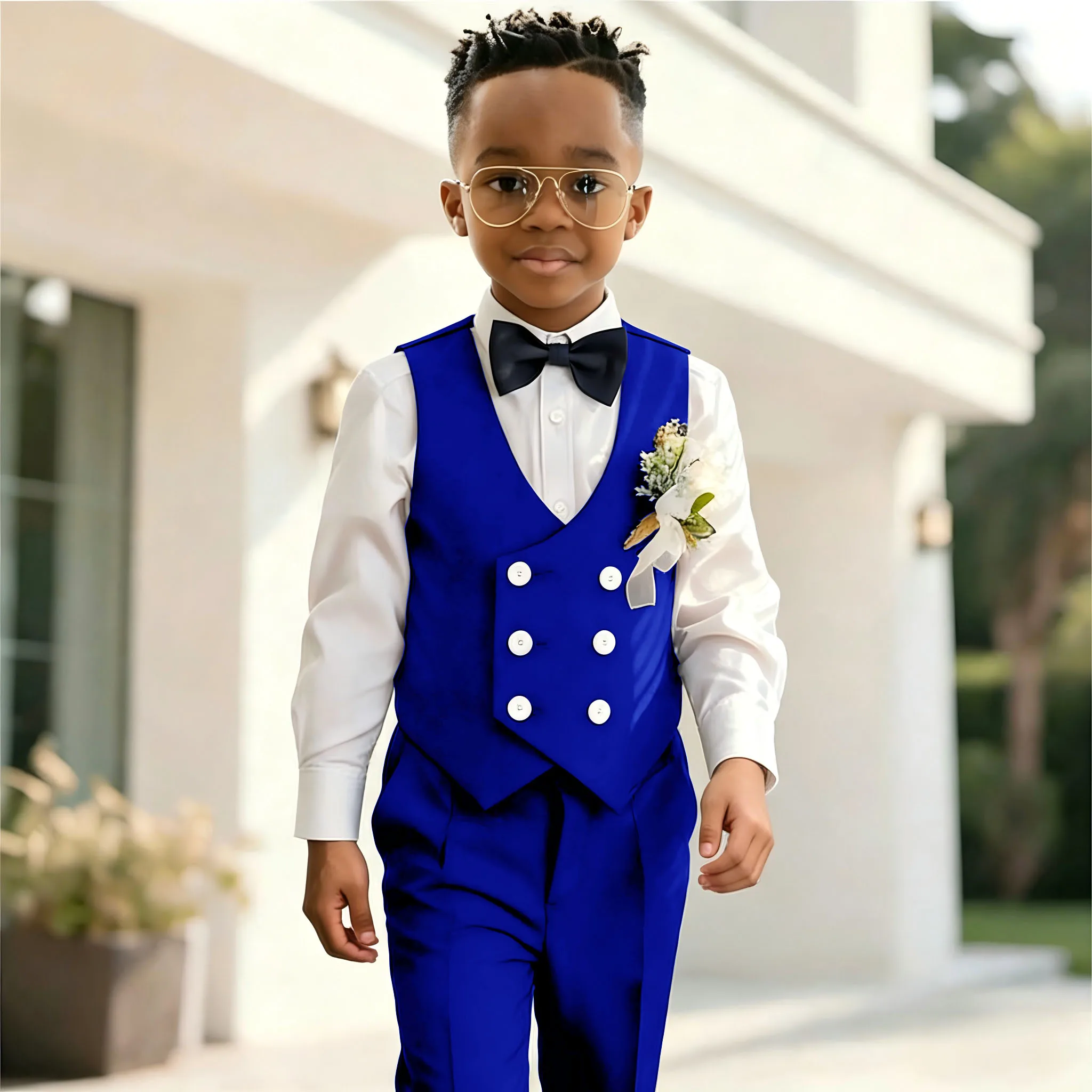 

Flower Boy Formal Party Clothes Suits Vest+Pant Royal Blue Dress For Boys Weddings Birthday Elegant Kids Clothing Outfit Costume