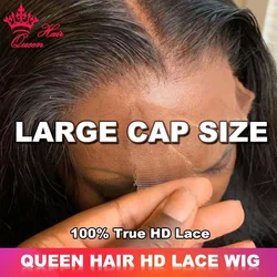 Large Cap Size Wig Queen Hair Real HD Lace Wig Raw Human Hair FULL Frontal Closure HD Melt Skin Lace Wig Straight / Body Wave
