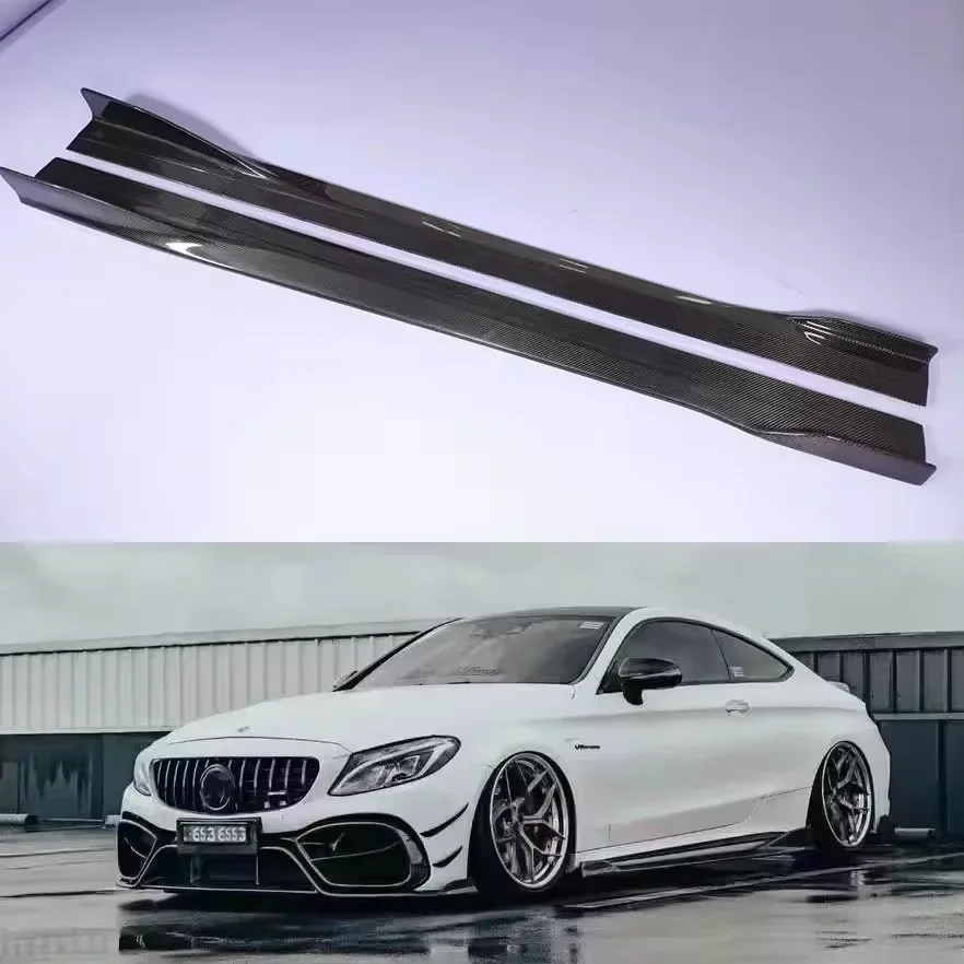 wet carbon fiber side skirt for Mercedes Benz w205 c63 c63s Coupe