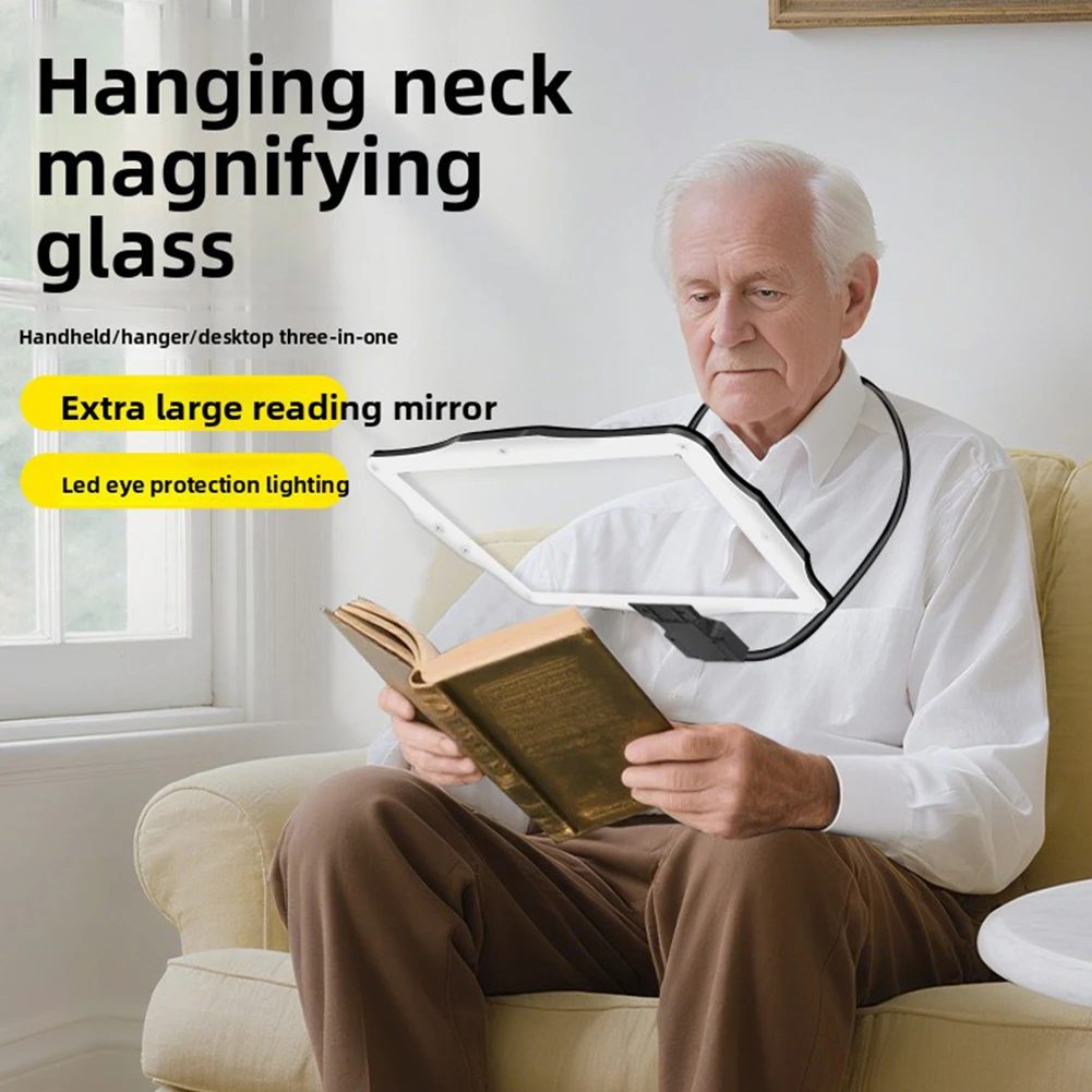 Hands-Free Magnifying Glass with Light Professional 10X-Neck Wear Large Magnifier for Reading Books Sewing Cross-Stitching