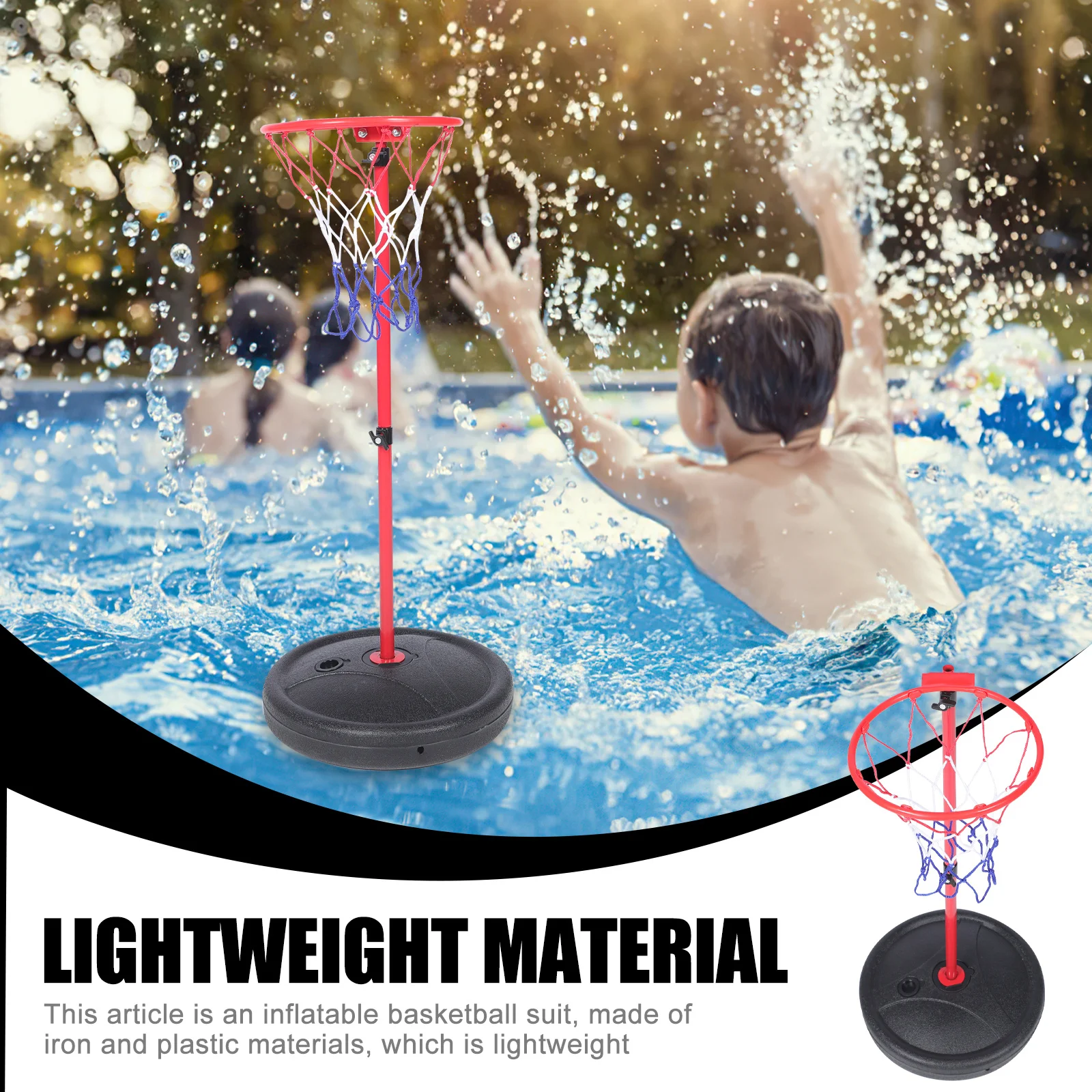 1 Set Schwimmender Basketballkorb für Spiele am Pool, abnehmbarer aufblasbarer Pool-Basketballrahmen, Ball, Schwimmbad, Party im Freien
