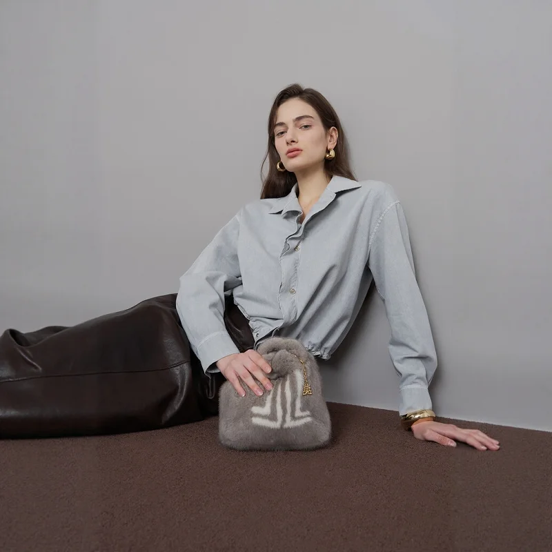 

French Sle Pure Cotton Long Sve irt Coat Women's Small Collar Wood ain All Match Commute Color Outerwear