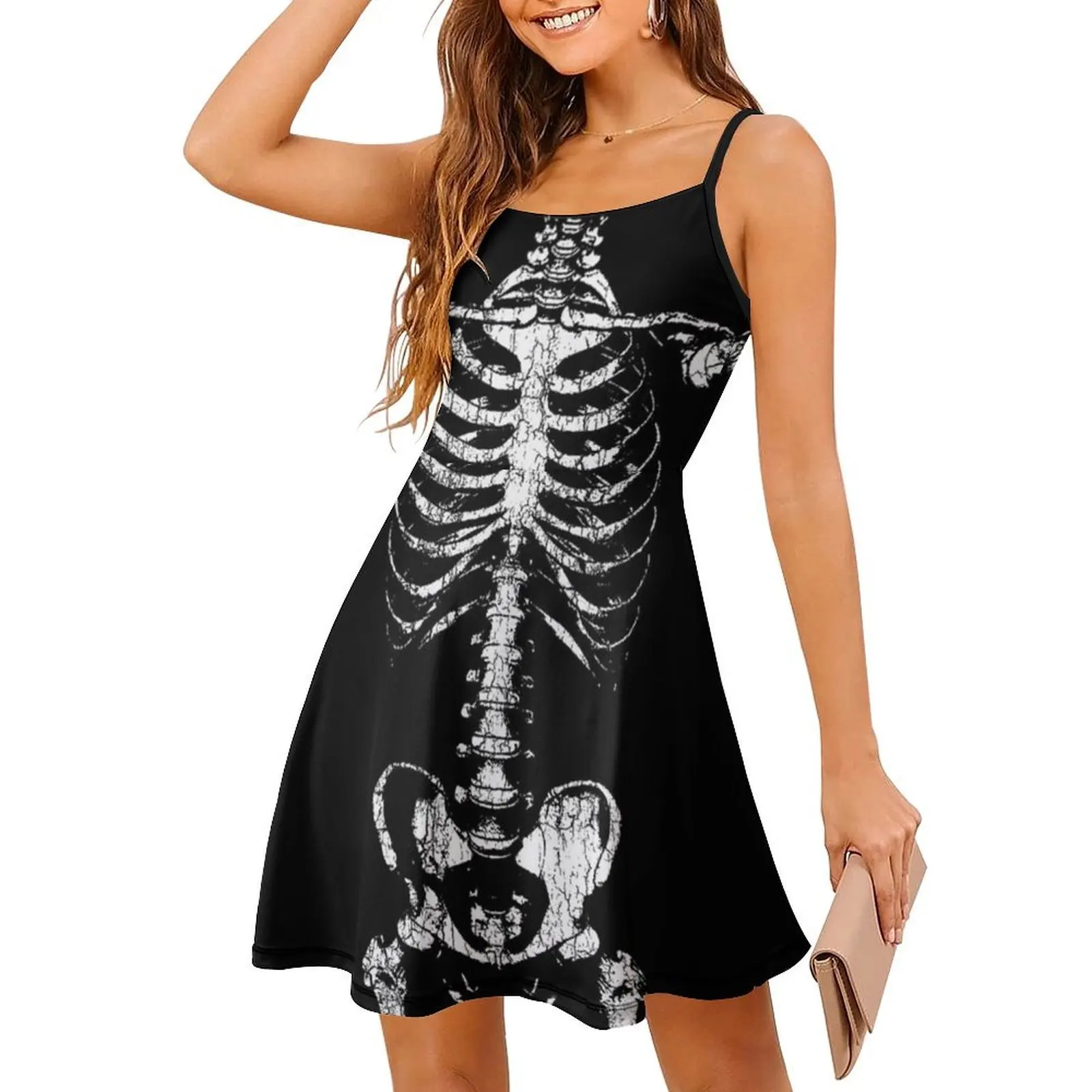 قطع الأضلاع الجزء 2 فستان بوهيمي عتيق بأكمام منتفخة أو خيارات بدون أكمام للنساء فستان عظام أضلاع هيكل عظمي قوطي قوطي