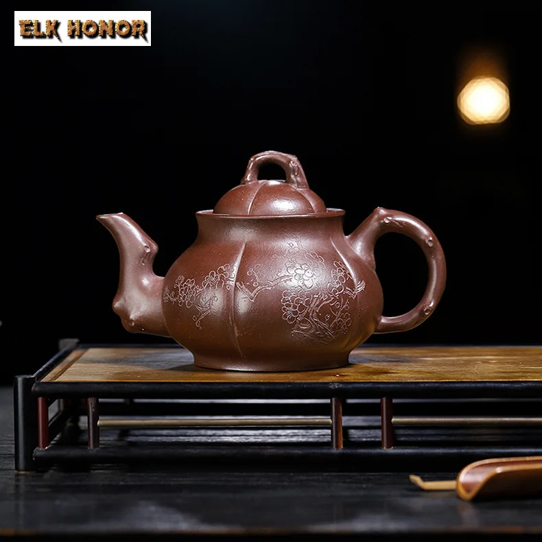 

600ml Chinese Yixing Purple Clay Teapot Famous Hand-carved Plum Blossom Tea Pot High-capacity Kettle High-end Zisha Tea Set Gift