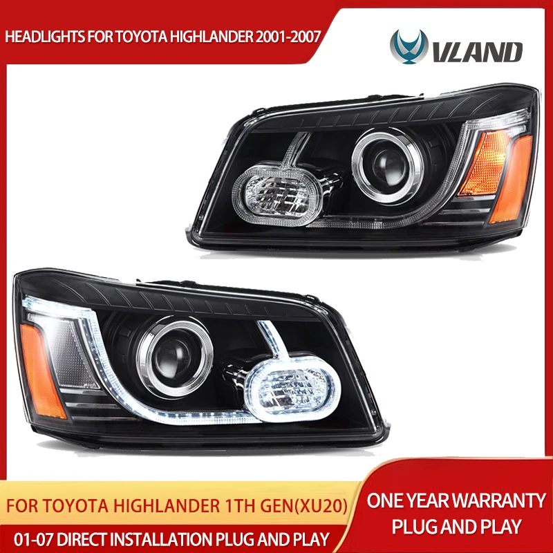 

01-07 Toyota Highlander 1th Gen(XU20) Facelift Vland Dual Beam Projector HeadLights Black