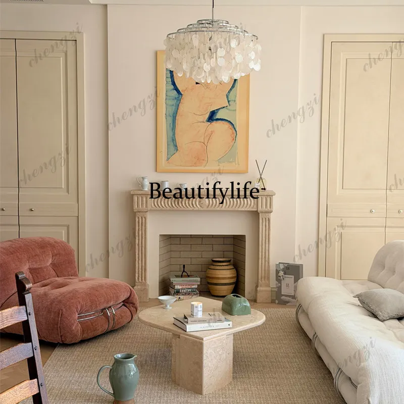 Marble mantel natural travertine fireplace French simple retro fireplace decorative cabinet