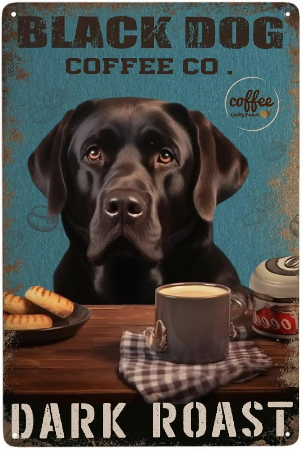 JOCASA Labrador Retriever Dog Dark Roast Rustic Vintage Aluminum Metal Poster Sign Decor-Retro Metal Tin Sign for Home Wall Deco