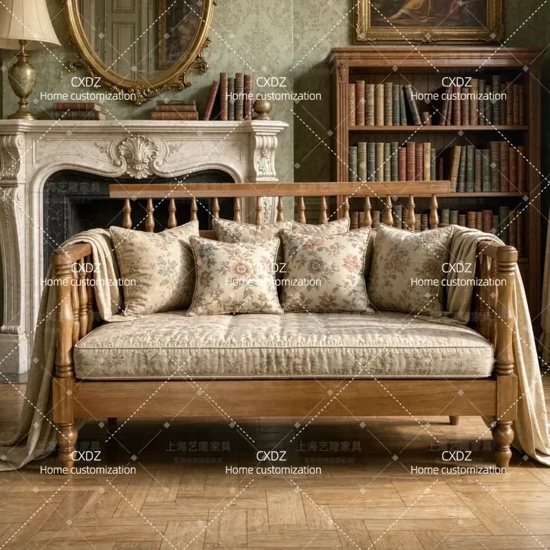 American Style Solid Wood Sofa Double Three Seater Log Design Pastoral Leisure Chair Simple Classic Versatile Furniture