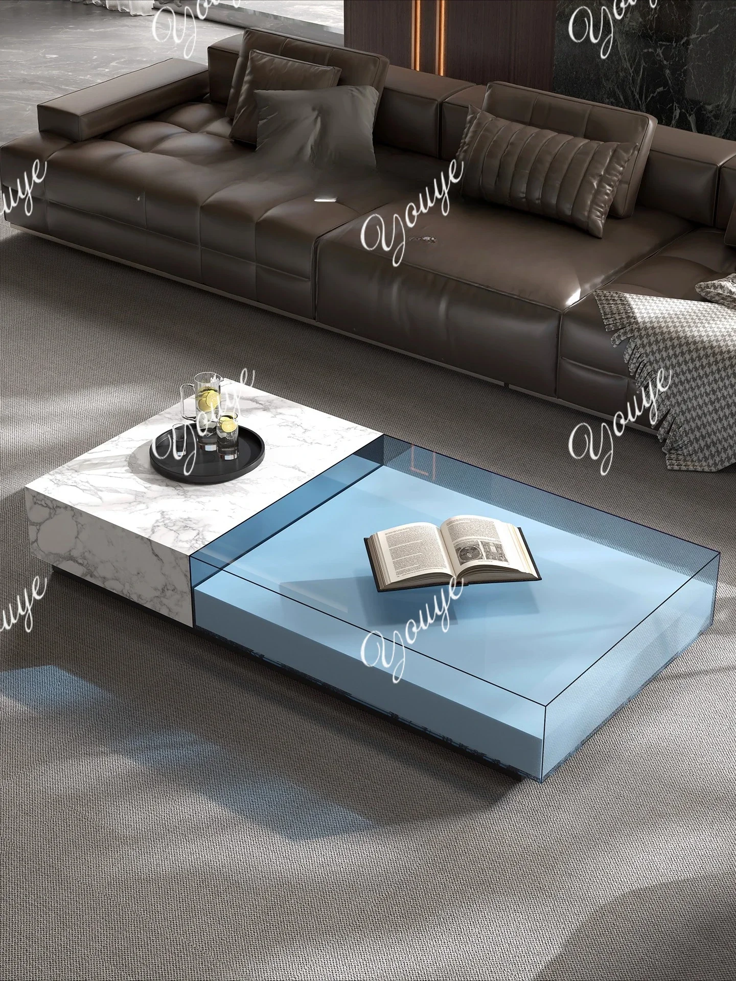 

J Modern Marble Acrylic Splicing Coffee Table Living Room Villa Area High-end Home Creative Minimalist Coffee Table
