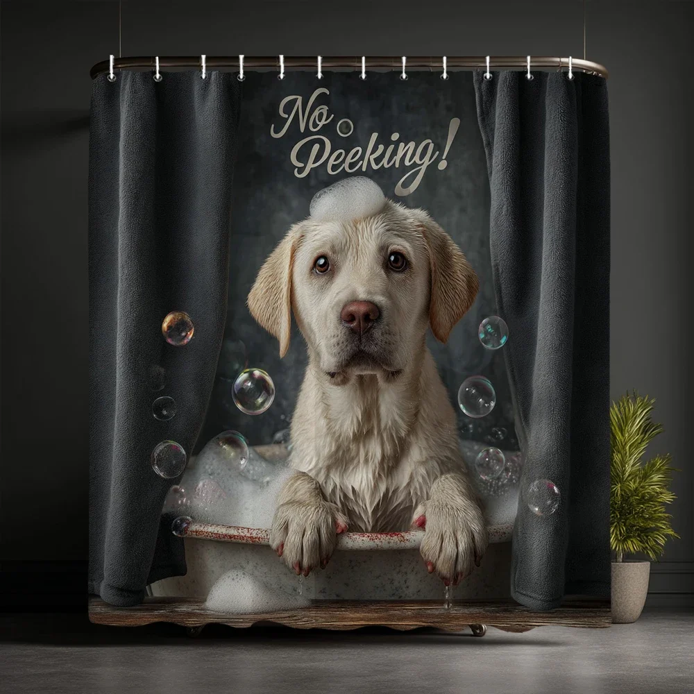 Funny Black Bear Shower Curtain, Cute Rustic Country Farmhouse Wolf, Dog Animal Unique Print Bathroom Curtain Decor With Hooks