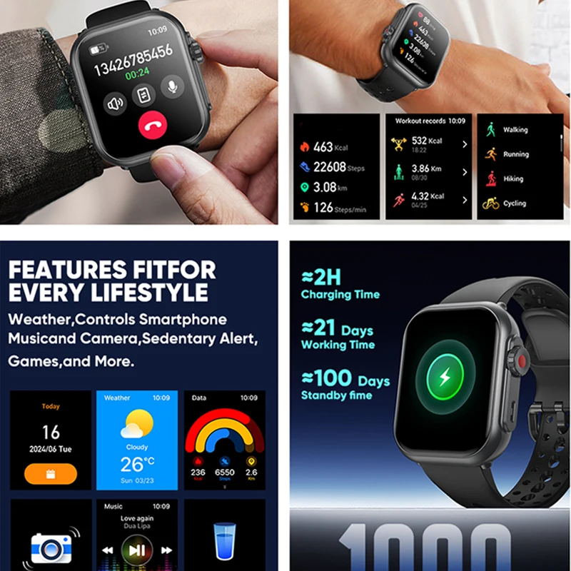 2025 Watch Ultra 2 Men Women 1000mAh AMOLED Heart Rate 100+Sport Bluetooth Call GPS Track Waterproof SmartWatch For IOS Android