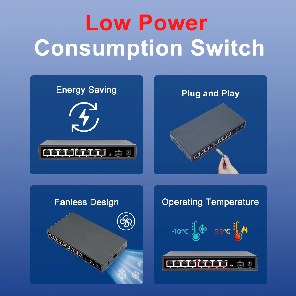 Imagem -03 - Kuwfi Portas 2.5g Ethernet Switch Poenenhum Switch Poe com 1*10g Sfp Network Switch Vlan para Câmera ip Câmera de Segurança Cctv