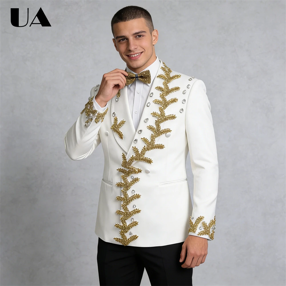 الفاخرة الرجال 2 قطعة دعوى مجموعة الزفاف العريس الدعاوى زي الأداء الدعاوى سترة السراويل مزدوجة الصدر الدعاوى سهرة #3