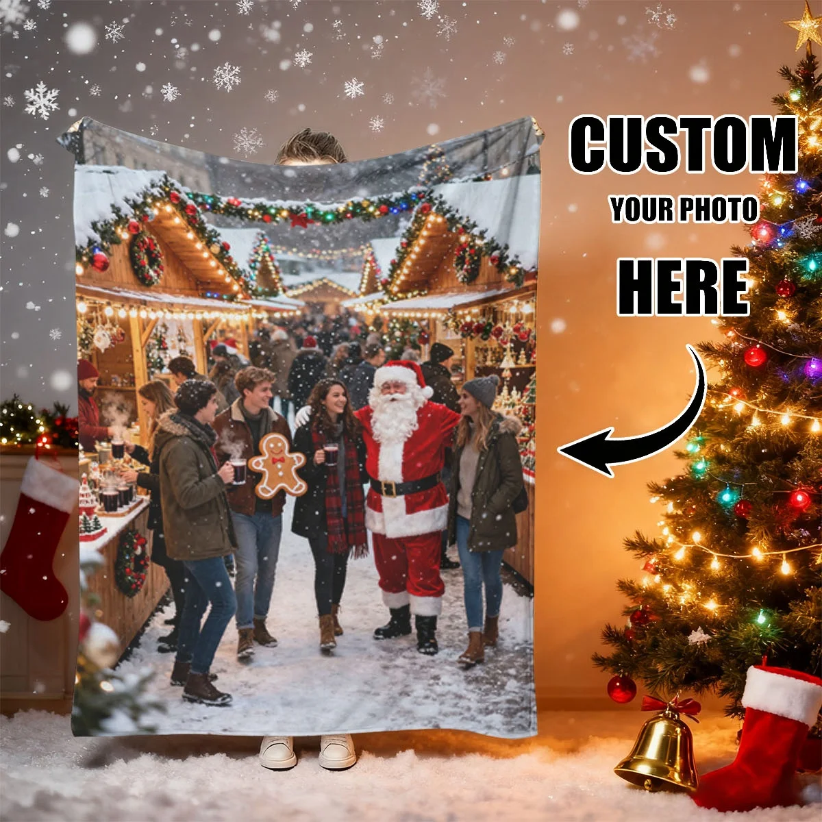 Weihnachts-Fotodecke nach Maß zum Selbermachen, personalisierte Fotodecke für Ihre Liebsten – Flanelldecke – individuelles warmes Foto, weich und warm, geeignet für Sofa, Bett, Büro, Auto und