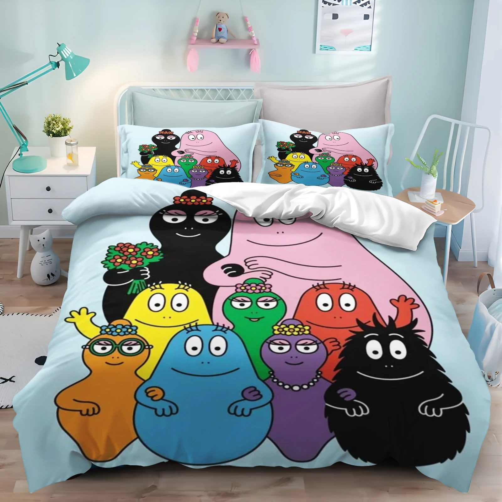 Barbapapa Cartoon Duvet Cover Anime 3D Printing Cute Children's Bedroom Set ​Polyester Adult Gift  2/3pcs Bedding