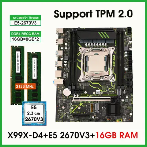 X99 XD4 LGA 2011-3 XEON TPM 2.0 PIN Motherboard kit With E5 2670 V3 CPU and 16GB (2*8GB) DDR4 Memory Combo set placa mae x99