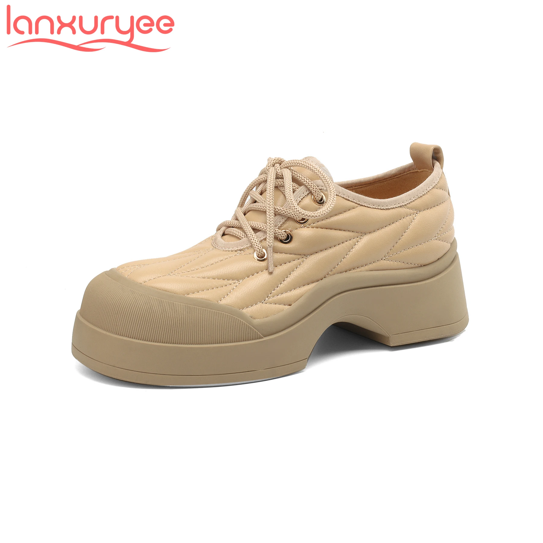 

Lanxuryee New Arrivals Sheep Leather High Heels Platform Sweet Casual Spring Shoes Increasing Gift Vacation Sewing Women Pumps