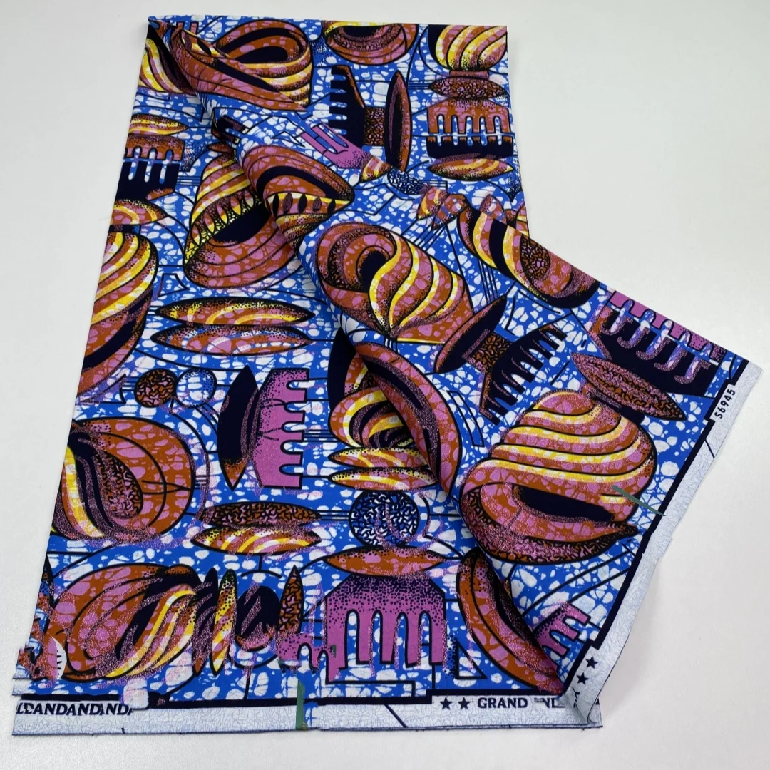 2026 Nowy Styl Nigeriańska Tkanina z Nadrukiem Golden Wax Print – Wysokiej Jakości Afrykańska Tkanina Wax Print do Patchworku, Odzieży i DIY „3C4”