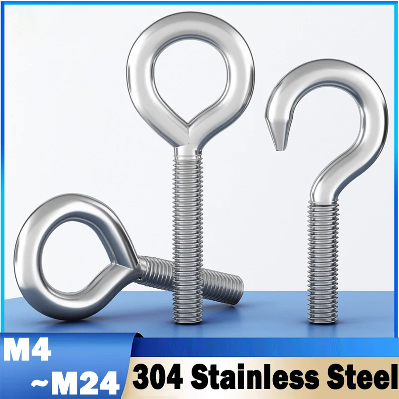M4 M5 M6 M8 M10 M12 M14 M16 M18 M20 M22 M24 304 Stianless Steel Sheep Eye Screw Bolt Ring Hanging Hook Suspension Fasteners Tool