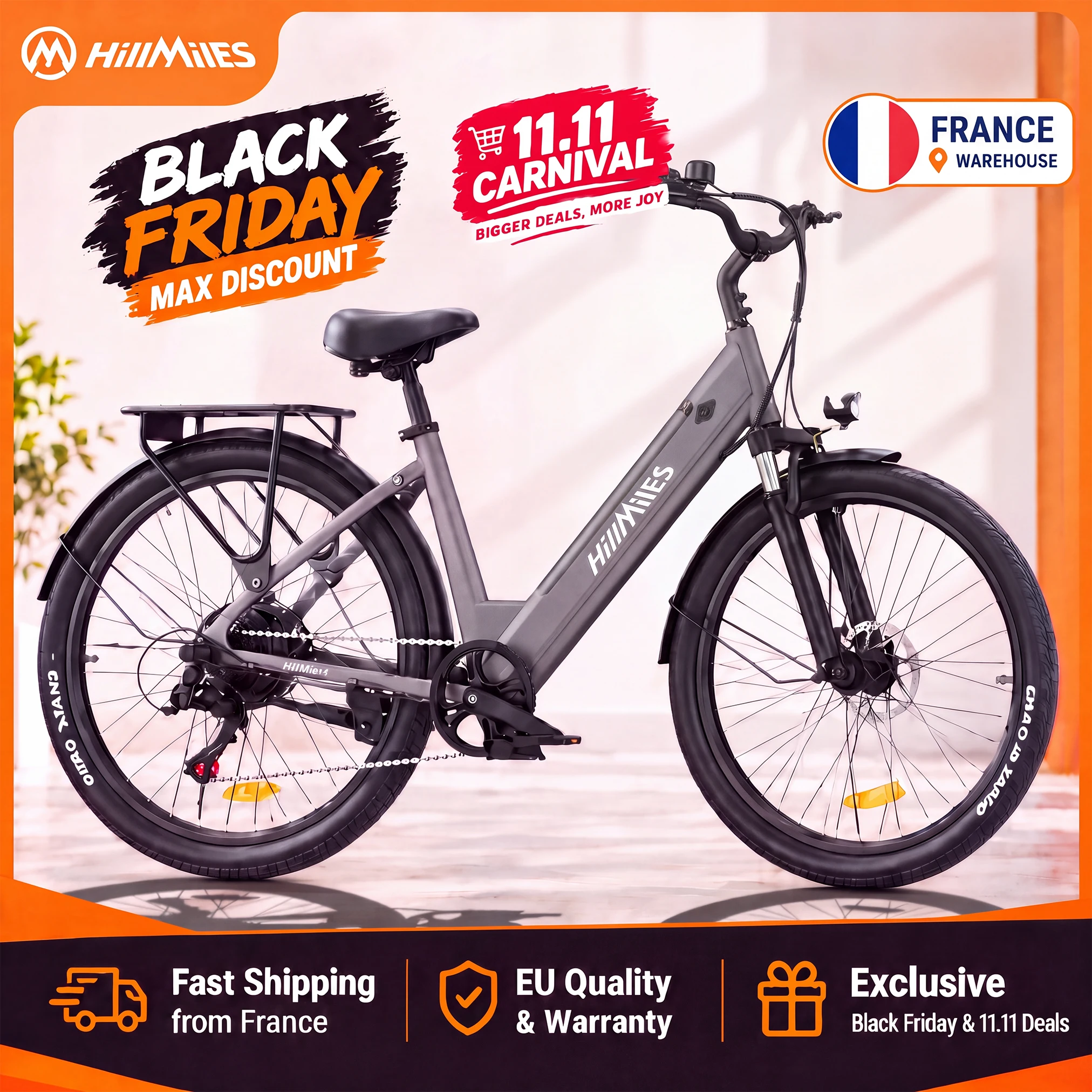 HillMiles MileCity 1, vélo électrique 26 pouces, 250 W, 38 Nm, batterie amovible 36 V 13 Ah, autonomie jusqu'à 80–100 km, suspension avant à 7 vitesses, frein à disque mécanique, vélo électrique urbain, vélo électrique EPAC 25 km/h