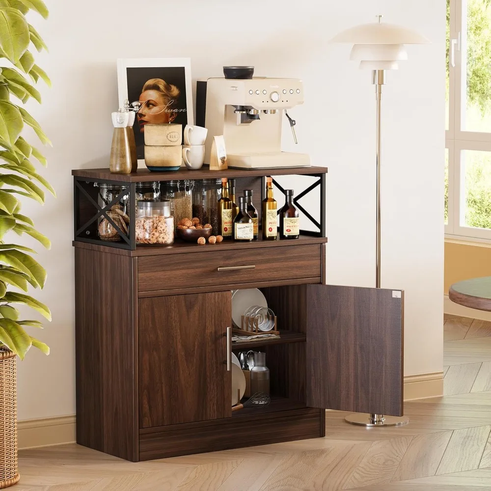 Armoire Buffet, armoire de bar à café, buffet avec rangement et tiroir, armoire de rangement de ferme, armoire de cuisine en bois