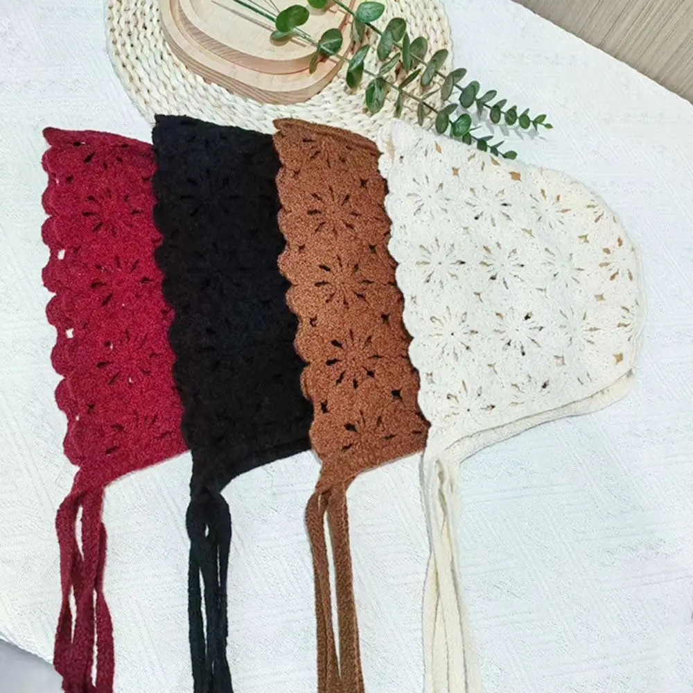

Fashion Bohemian Summer Flower Hat Hollowed Out Crocheted Knitted Hat Hand-knitted Casual Skullies Cap for Women