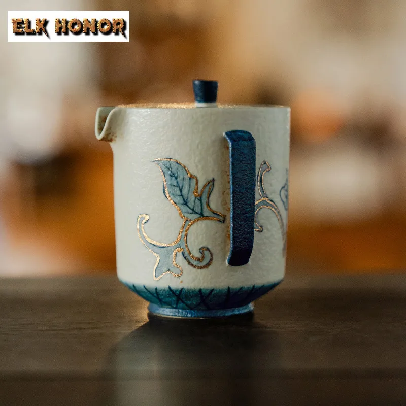 

165ML Hand-painted Peony Blue And White Flint Red Teapot Luxury Tea Infuser Pot Tea Making Kettle With Filter Tea Items Ornament