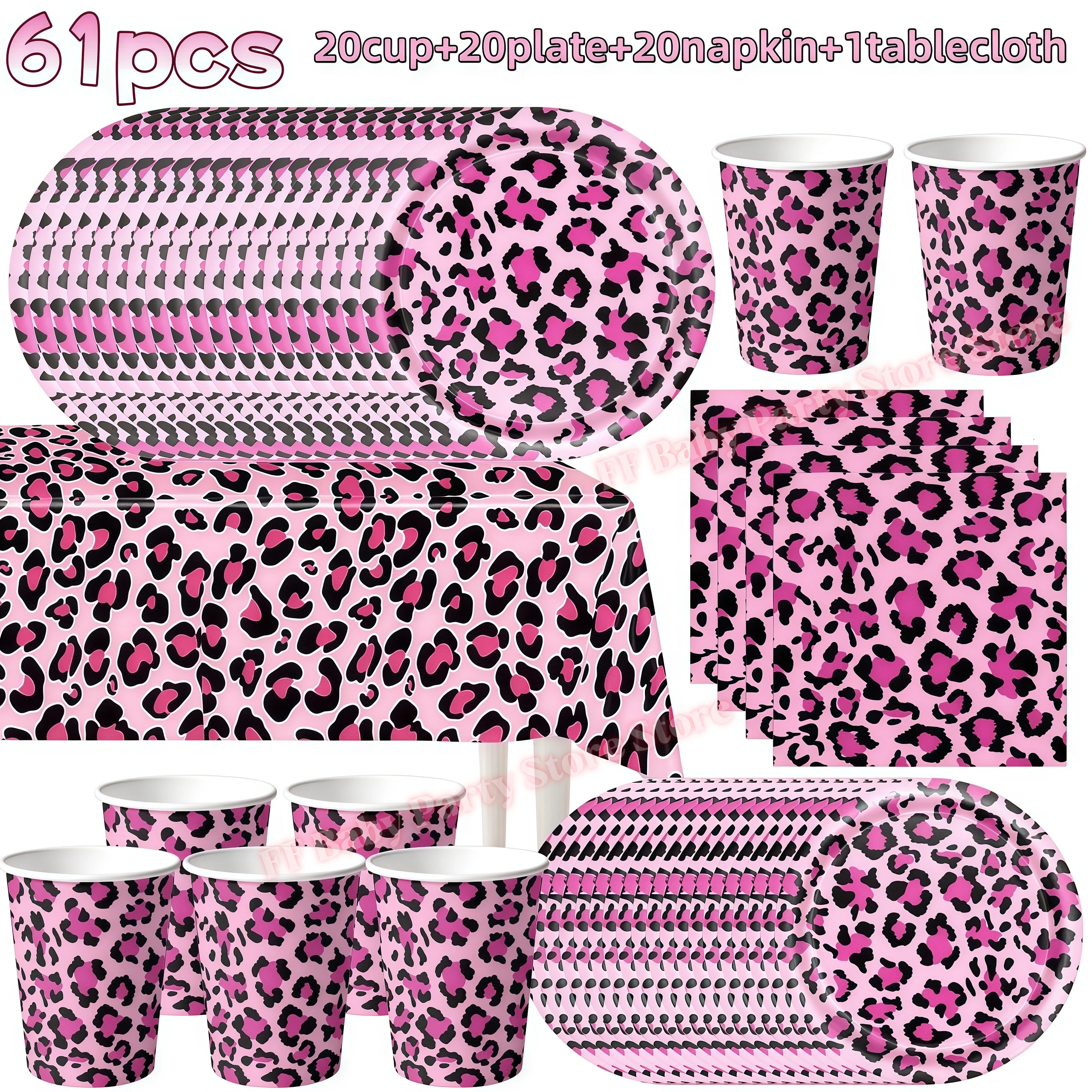 Leopardenmuster Geburtstagsparty-Dekoration Mädchen-Geschenke Teller Becher Tier-Leoparden-Thema Partyzubehör für Feiern – Detail 35