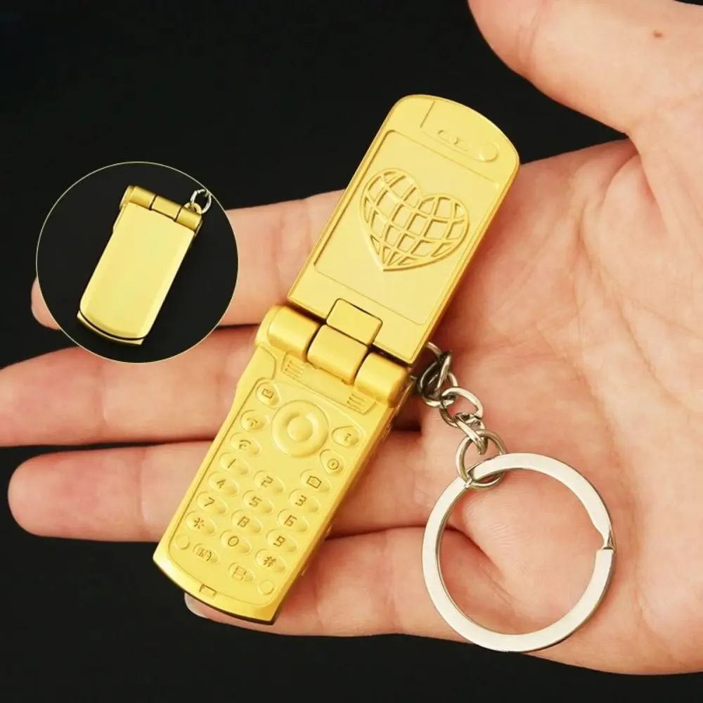 Mini Mobile Phone Shaped Keychain Vintage Creative Cell Phone Toys Key Ring Durable Punk Style Flip Phone Model Keychain Unisex