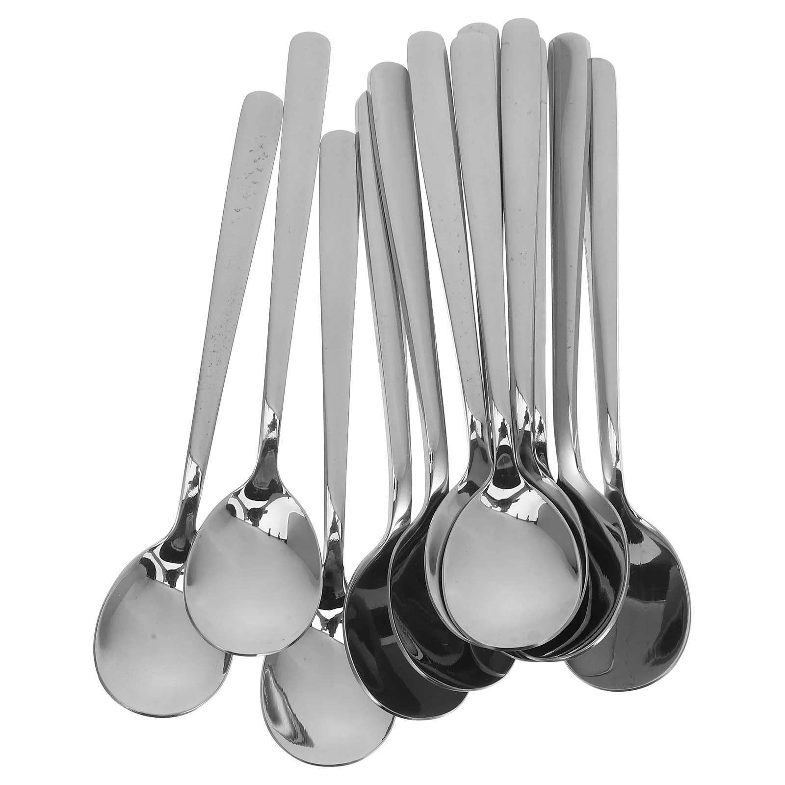 

12Pcs Stainless Steel Spoons Elongated Handle Thickened Stable Coffee Tea Soup Dessert Metal Spoon Set for Dining Stirring