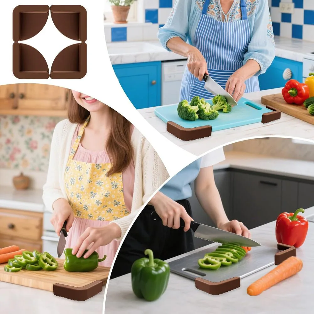 4 Pack Brown Silicone Feet For Chopping Board Non Slip Pads Kitchen Cutting Block Stabilizers Anti Skid Rubber Mat Cooking Tools