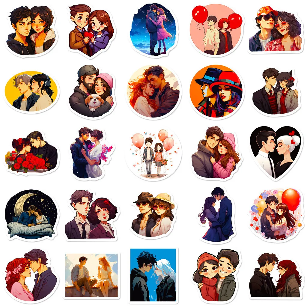 50개 만화 애니메이션 커플 일상 생활 방수 그래피티 스티커 헬멧 자전거 핸드 어카운트 블링블링스티커스 스토어