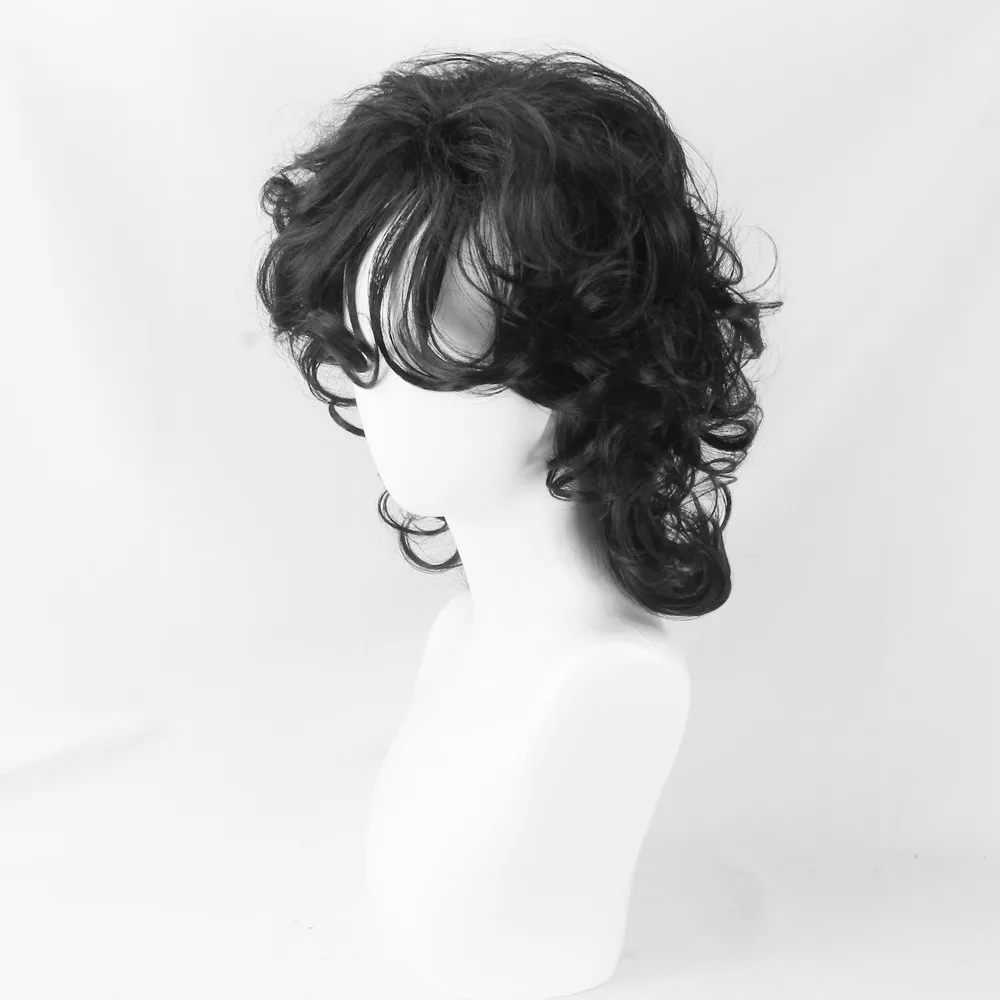 Hip Hop Cool Mullet hair Black Short Mullet Cosplay Wigs Wolf tail hairstyle Curly Synthetic Heat Resistant Fiber