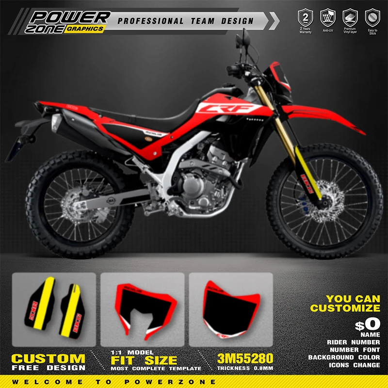 

PowerZone Custom Team Graphics Backgrounds Number Name Decals Stickers Kit For HONDA CRF300L 2021 Stickers customized 013