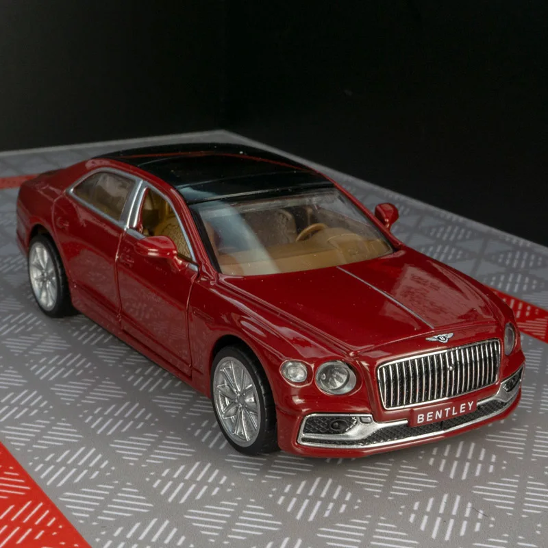 1: 38 simulation Bentley Flying Spur new energy alloy car model ornament, door can open, sound and light return, sedan gift
