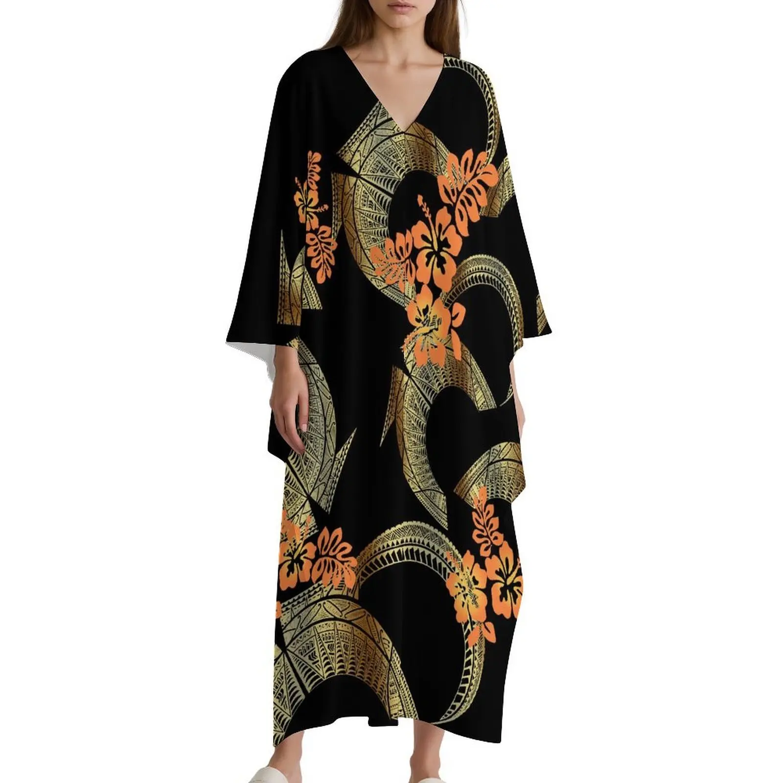 Fiesta en el jardín más vestido midi personalizable polinesio puesta de sol estampado coral ligero costero chic todos los días