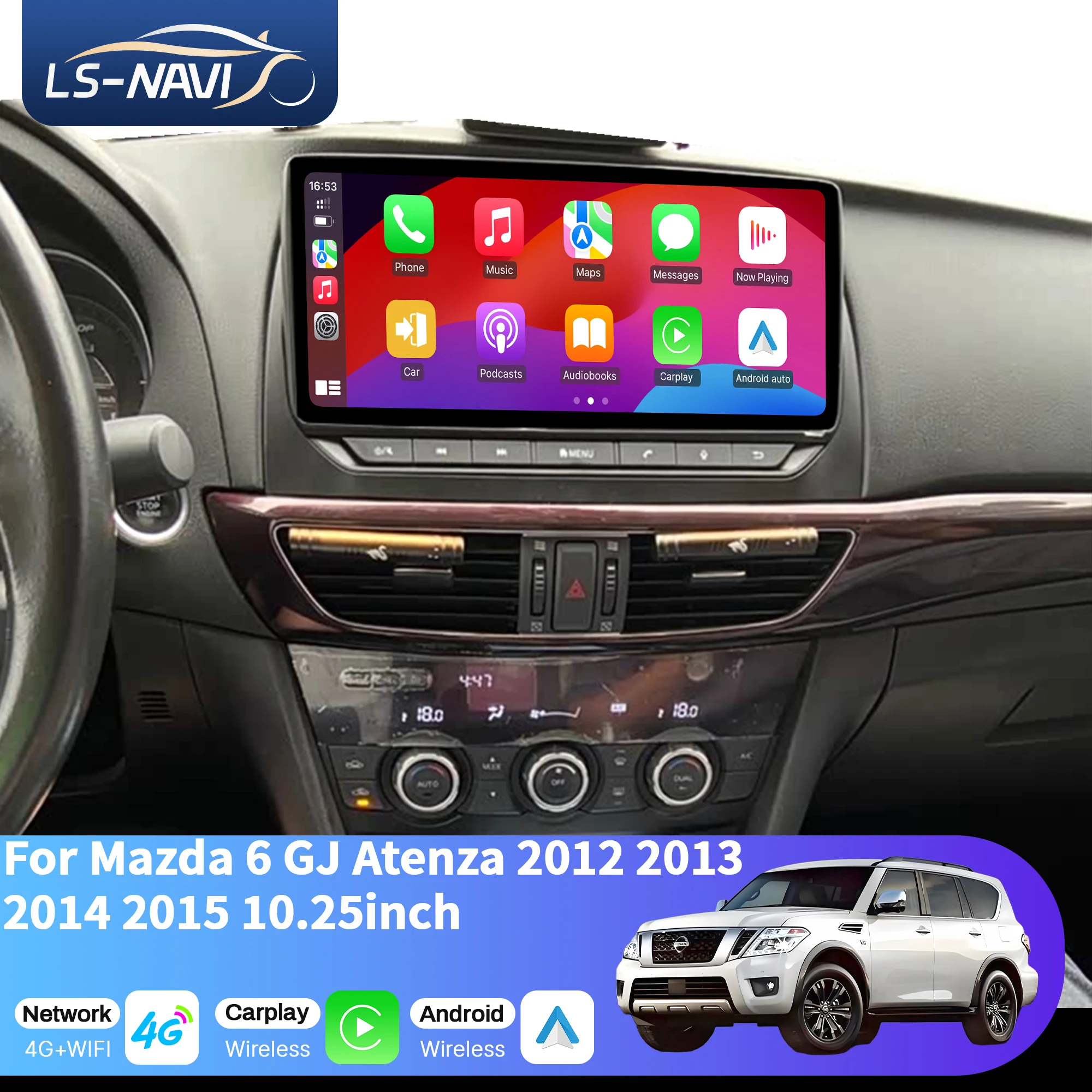 

10.25inch Car Radio For Mazda 6 GJ Atenza 2012 2013 2014 2015 4G Head Unit Wireless Bluetooth CarPlay Touch Screen Stereo