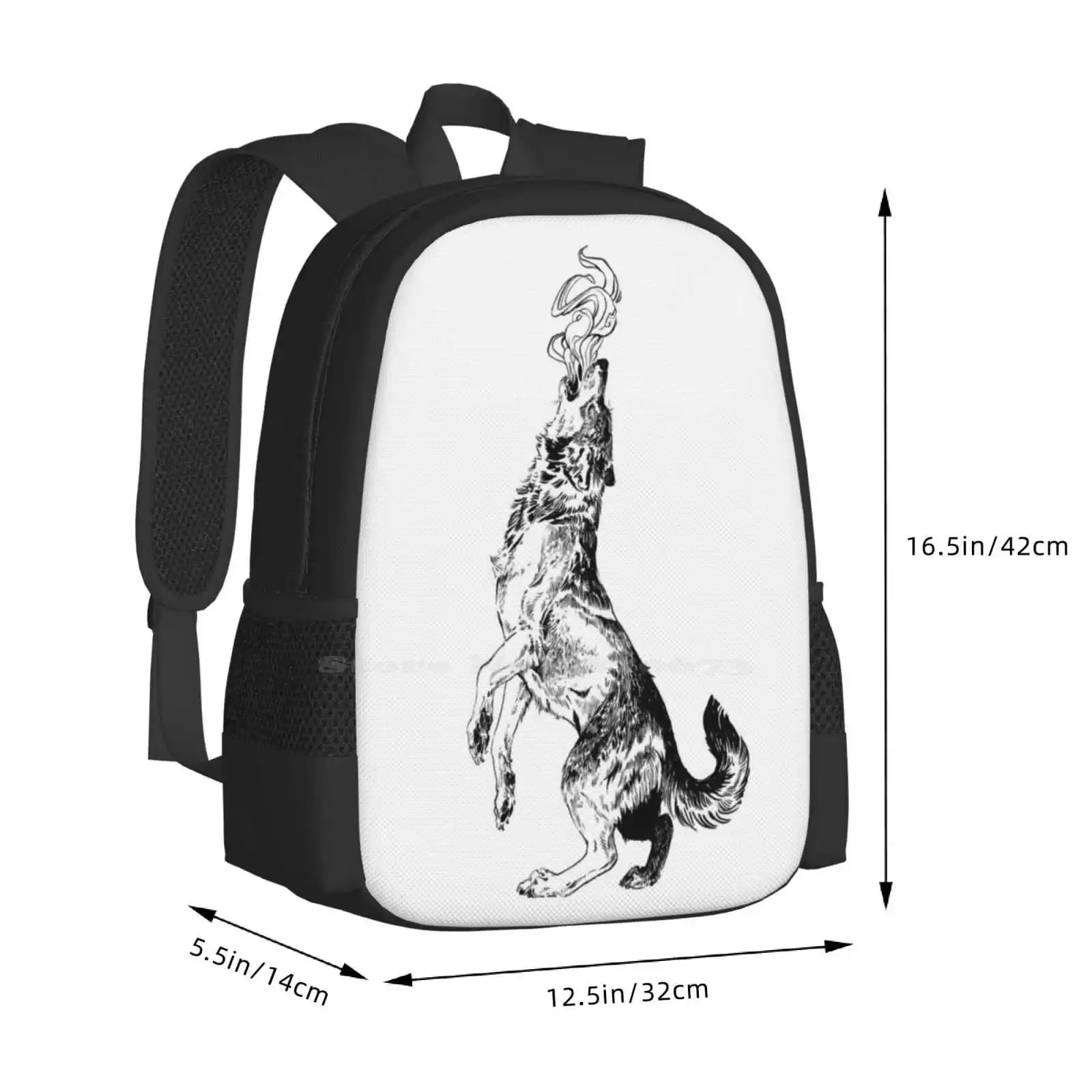 Howling Wolf Pattern Design Laptop Travel School Bags Wolf Howl Howling Ink Tattoo