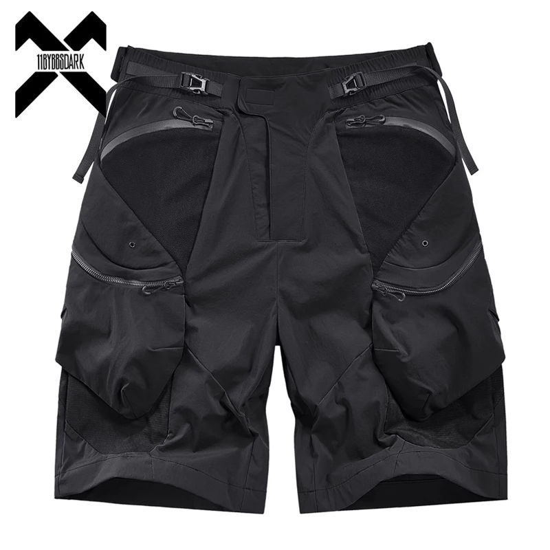 

Mens Tactical Cargo Shorts 2025 Summer Multi Pocket Short Pant Functional Loose Streetwear Elastic Waist Shorts Black Techwear