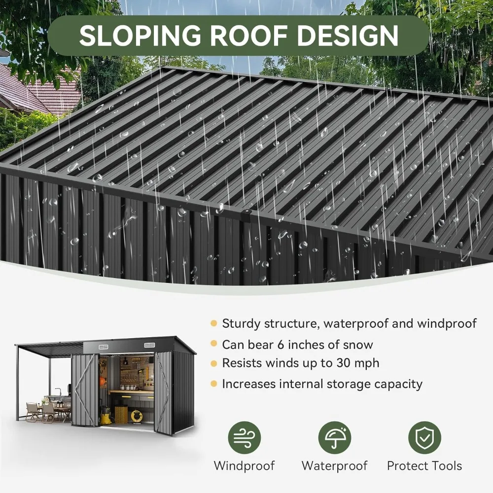 مجموعة سقيفة تخزين خارجية بطول 6 × 4 أقدام وأشعة شرفة صلبة، سقيفة معدنية مقاس 12 × 4 أقدام مع عريشة مفتوحة الجوانب، حديقة متينة 2 في 1 #5