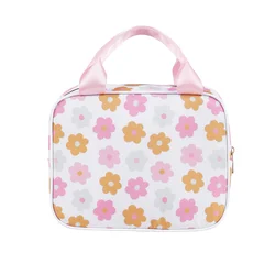 Lunch Bag in Nylon con isolamento floreale Checker Plaid Smile Lunch Box con manico torna a scuola per il campeggio da viaggio