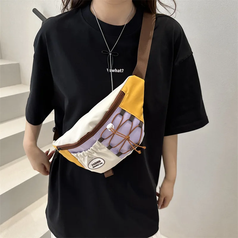 Chest Bag for Women Fashion Contrast Color Messenger Bag Female Sports Travel Bag Girls Multifunctional Crossbody Small Rucksack
